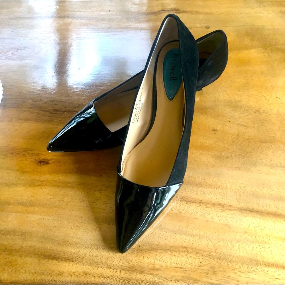 Fitzwell Black Suede & Patent Leather Kitten Heel Comfort Pumps Shoes 8 1/2 WW
